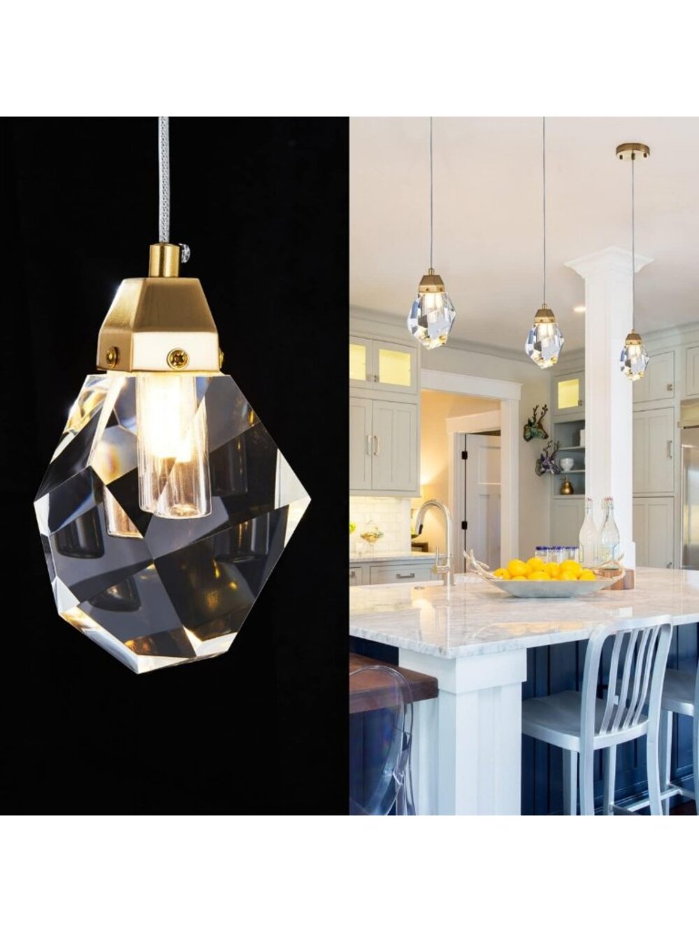 Mini Gold Brass Crystal Pendant Light | LED Ceiling Fixture, Stylish Home Decor
